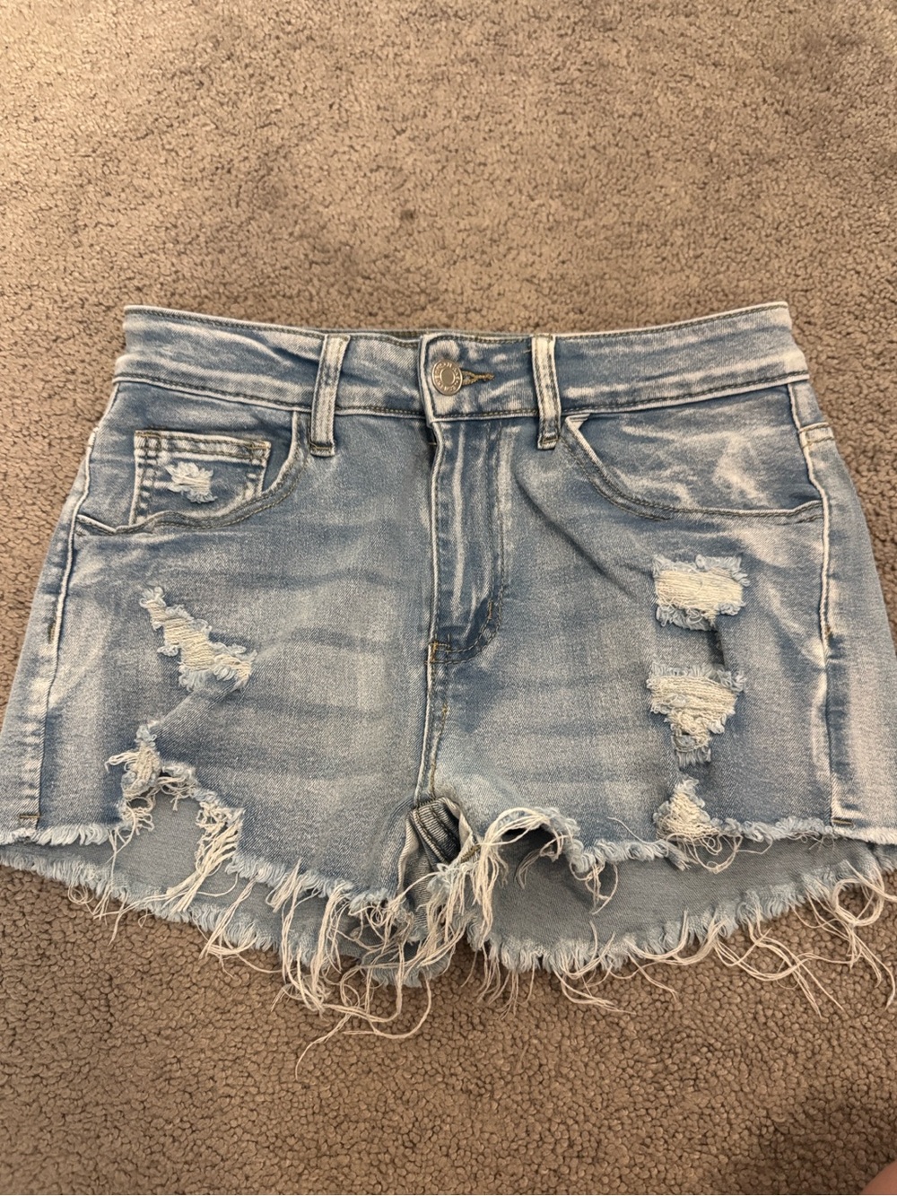 SHEIN Light Blue High Stretch Distressed Denim Cutoff Jean Shorts Size S (4-6)
